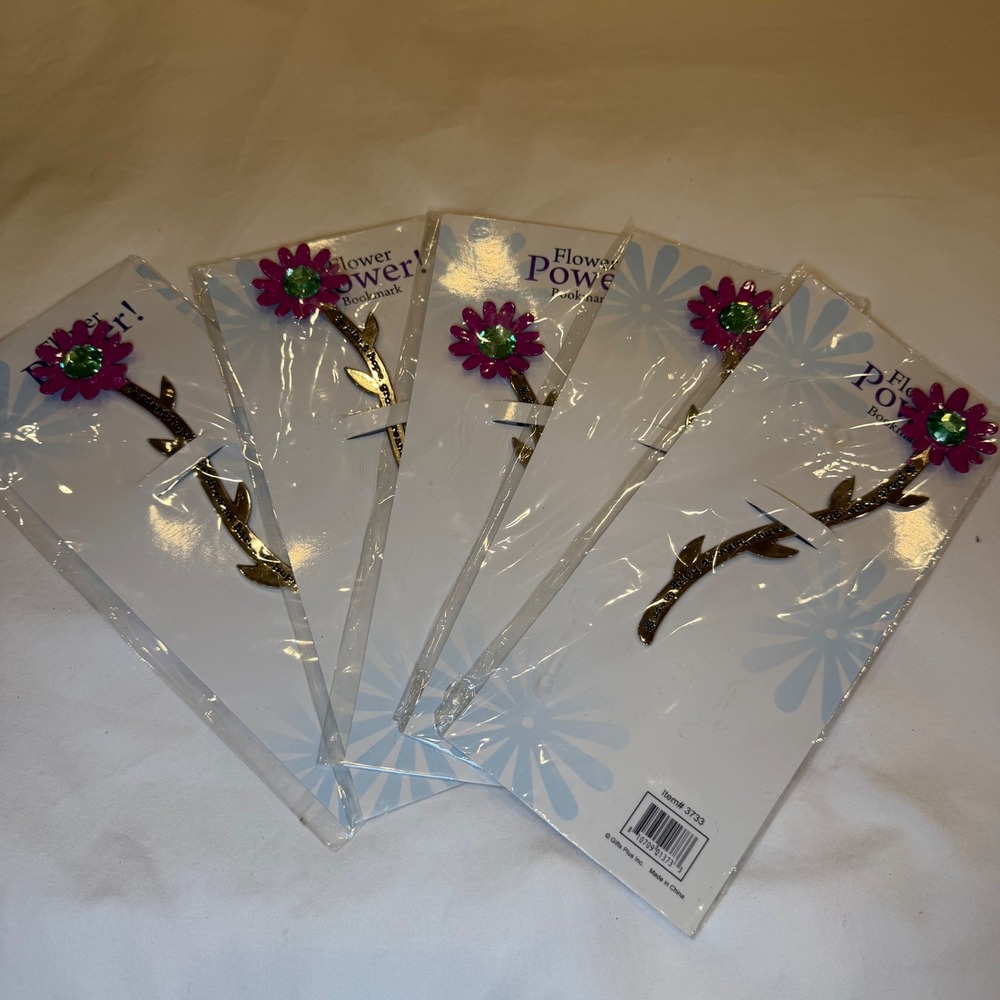 Gifts Plus Inc Flower Power Metal Bookmark Set 5 Pink Daisy Rhinestone  NEW